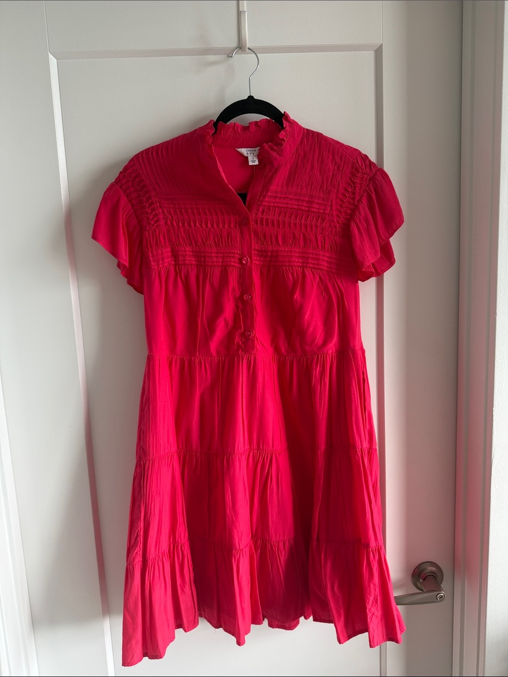 crown & ivy Bright Pink Smocked Tiered Mini Dress
